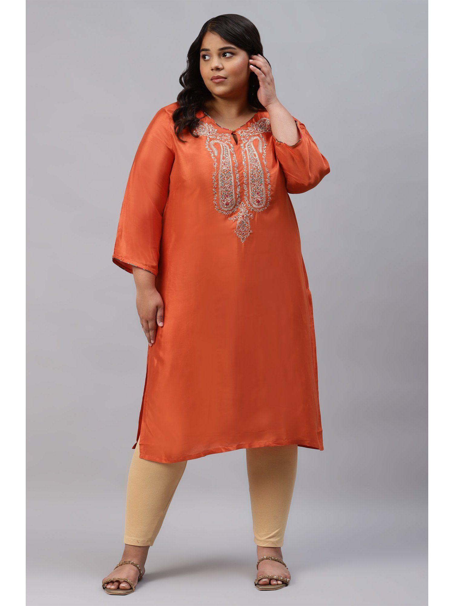 orange embroidered kurta