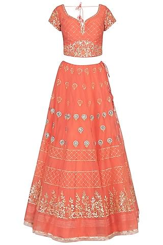 orange embroidered lehenga set