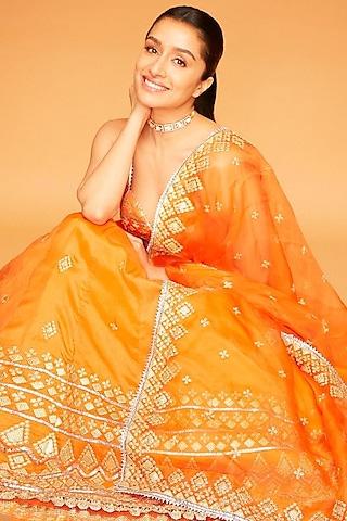 orange embroidered lehenga set