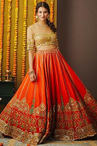 orange embroidered lehenga set