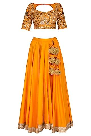 orange embroidered lehenga set