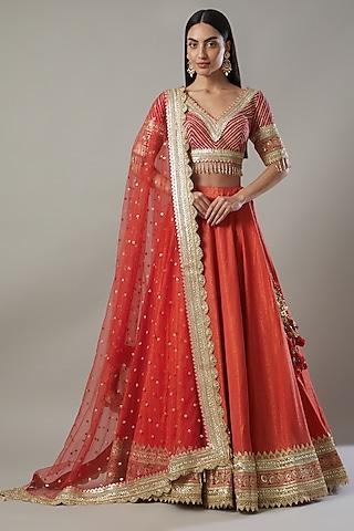 orange embroidered lehenga set