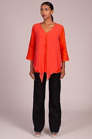 orange embroidered over-layer top