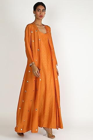 orange embroidered tunic set