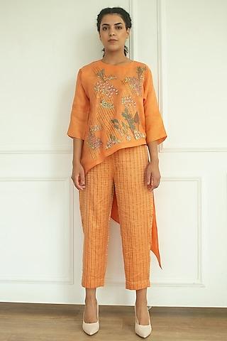 orange embroidered tunic set