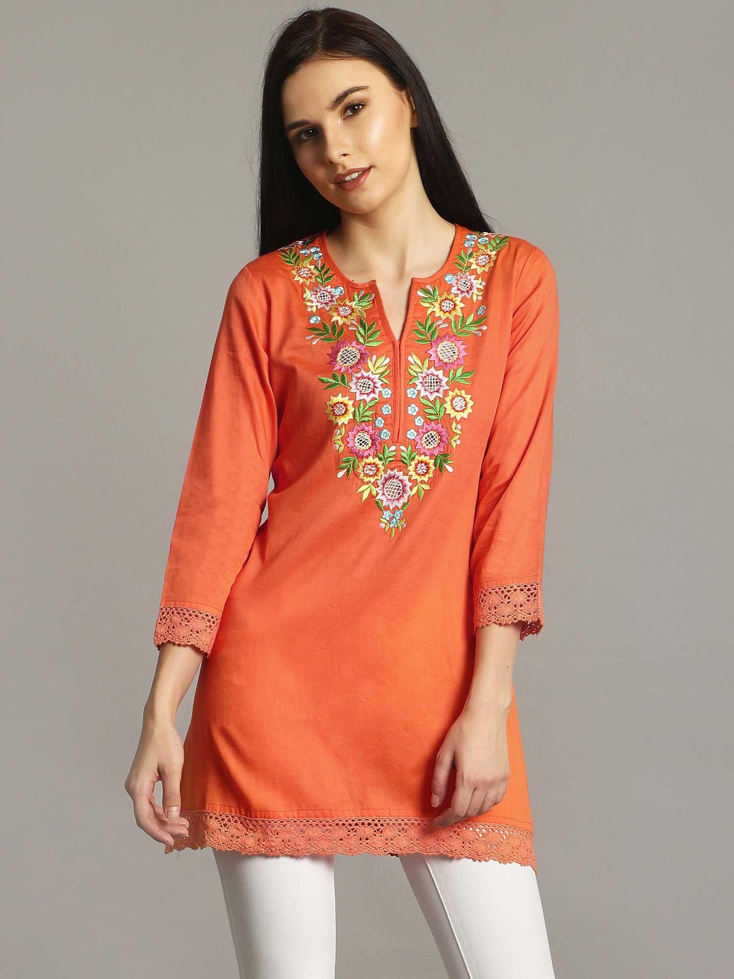 orange embroidered tunic