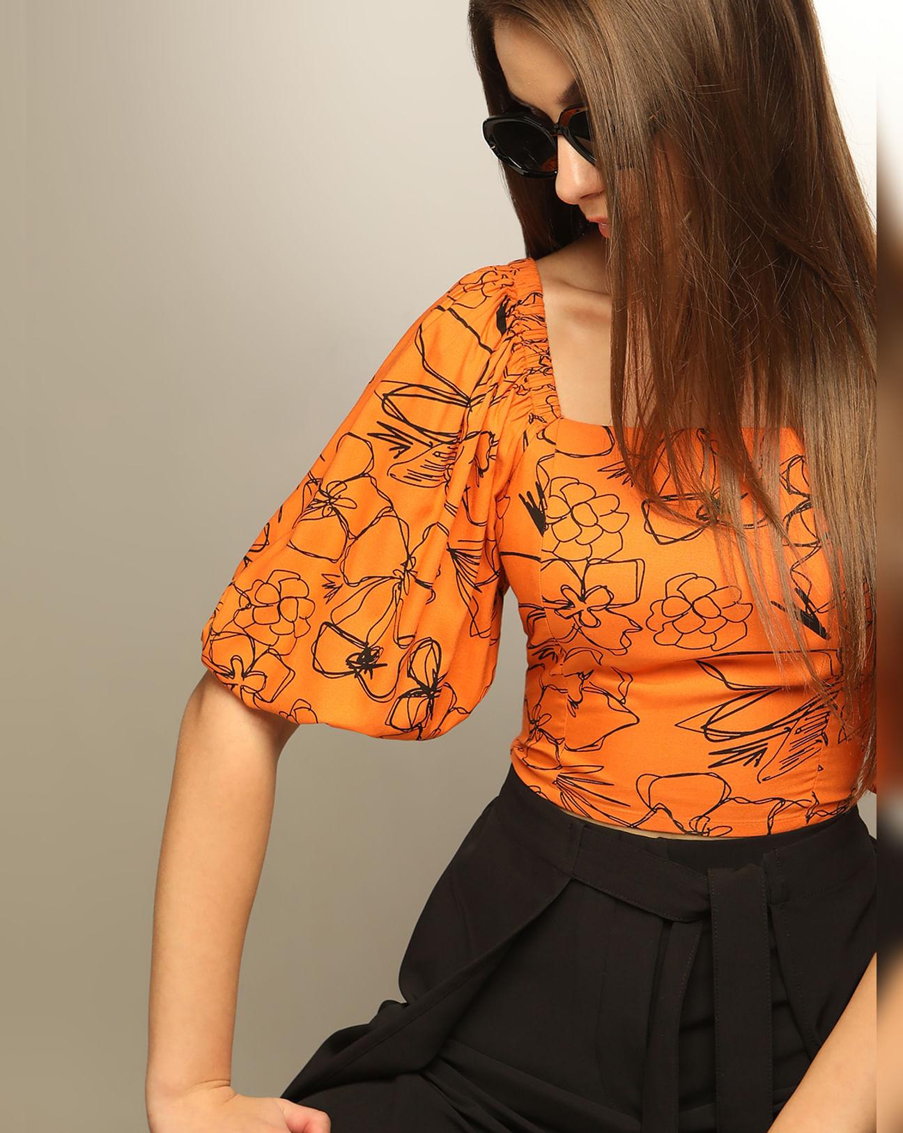 orange floral cropped top