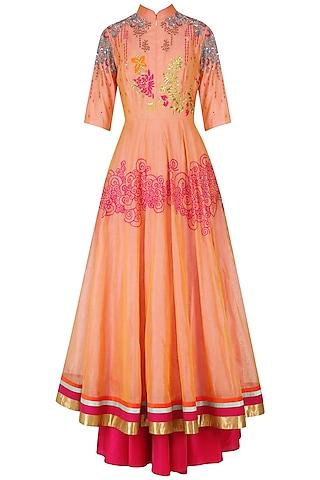 orange floral embroidered anarkali set