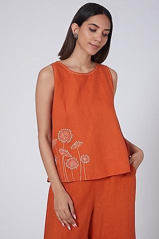 orange floral embroidered top