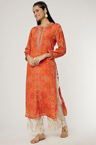orange floral embroidered tunic