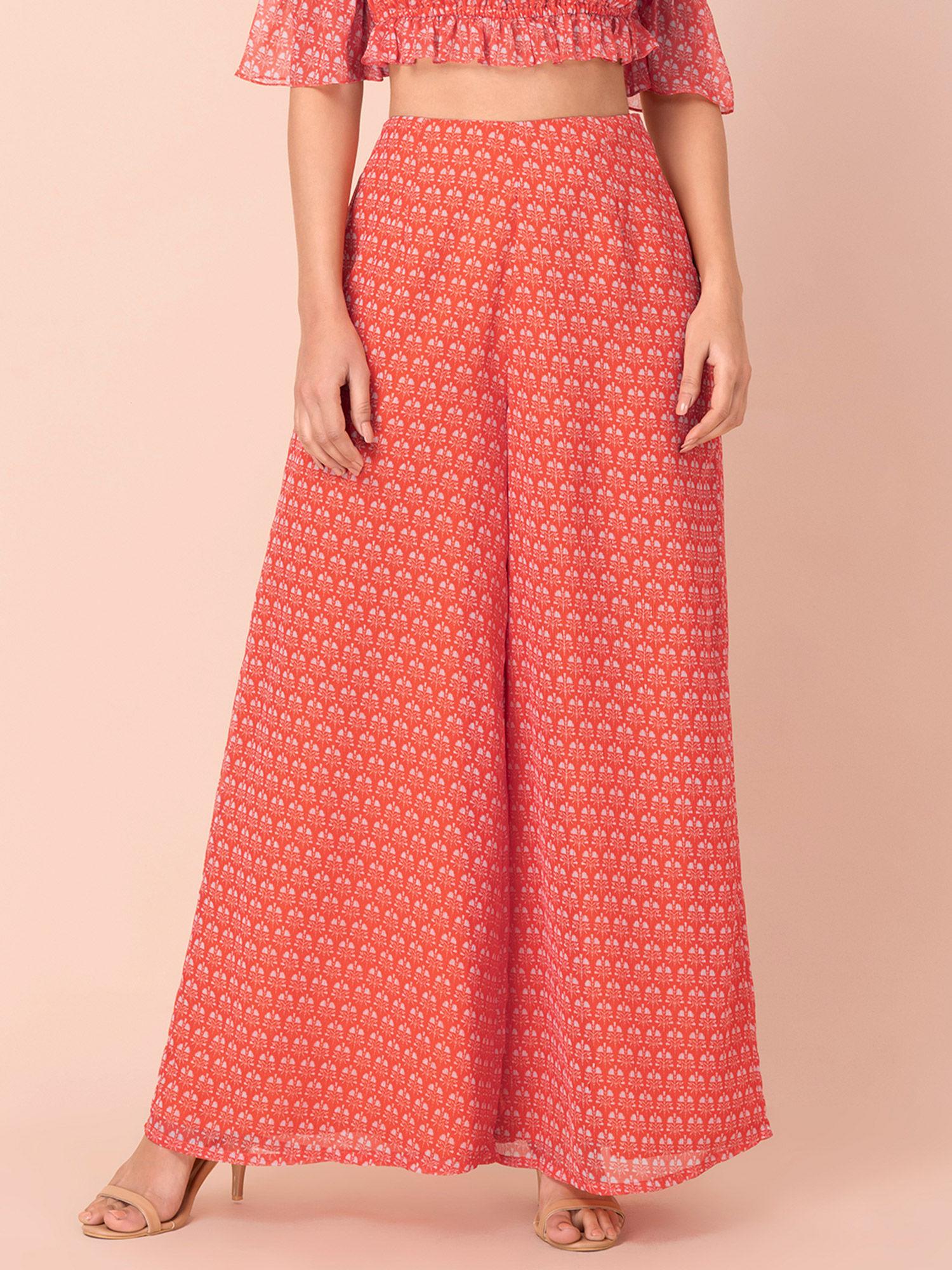 orange floral flared palazzo pants