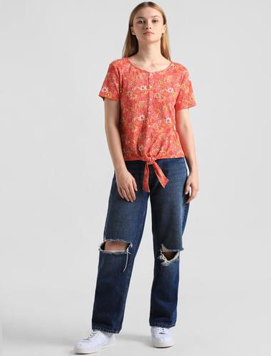 orange floral knot detail t-shirt