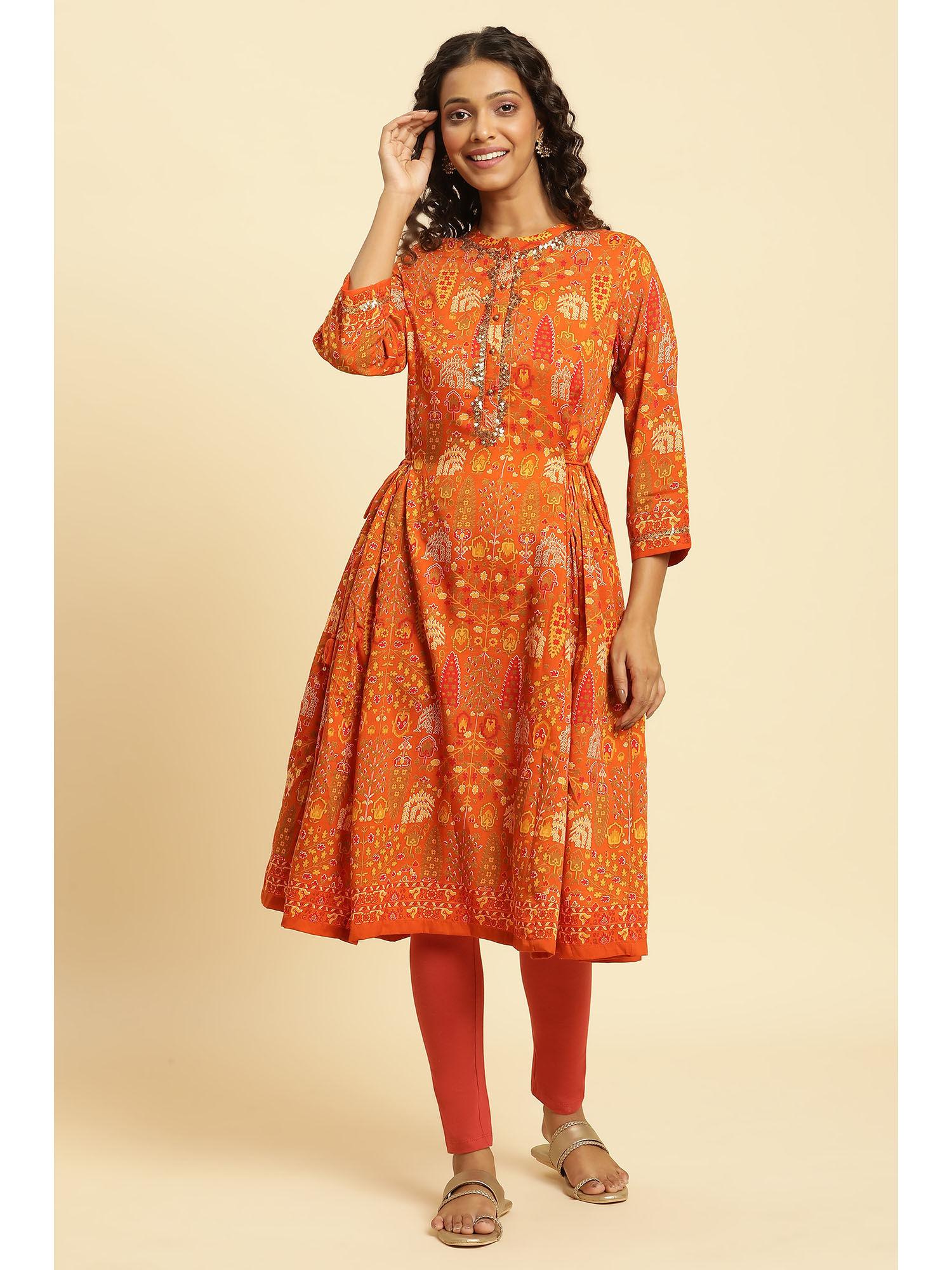 orange floral kurta