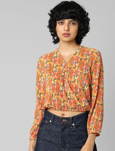 orange floral plisse top