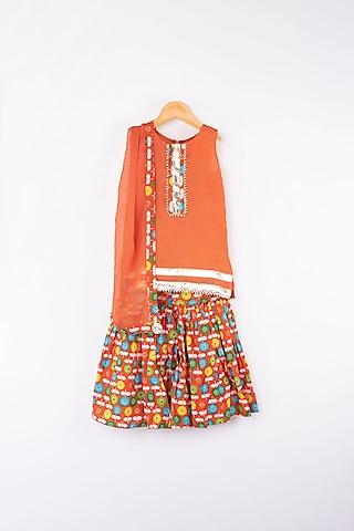 orange floral printed sharara set for girls