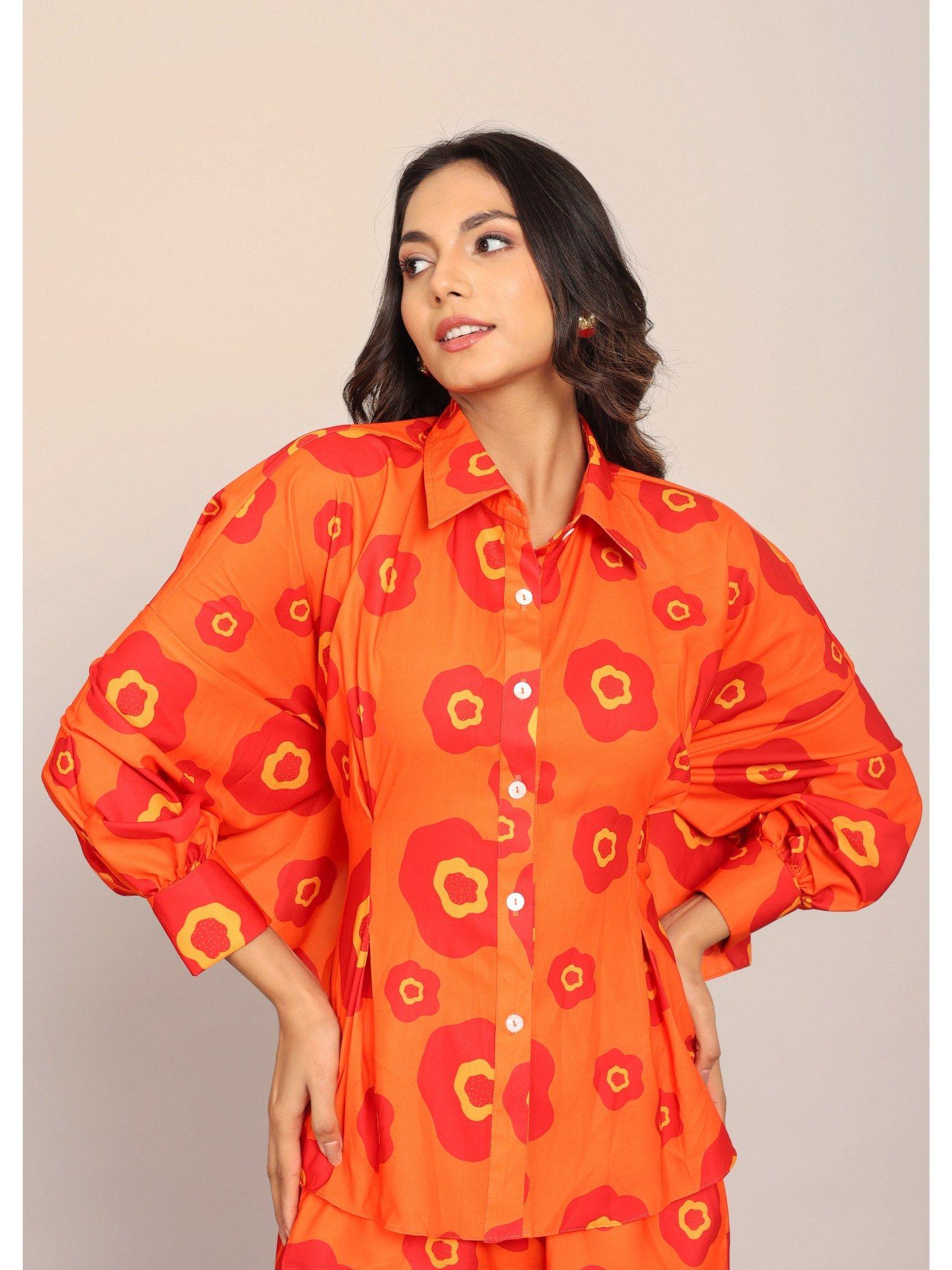 orange floral relaxed shirt back belt