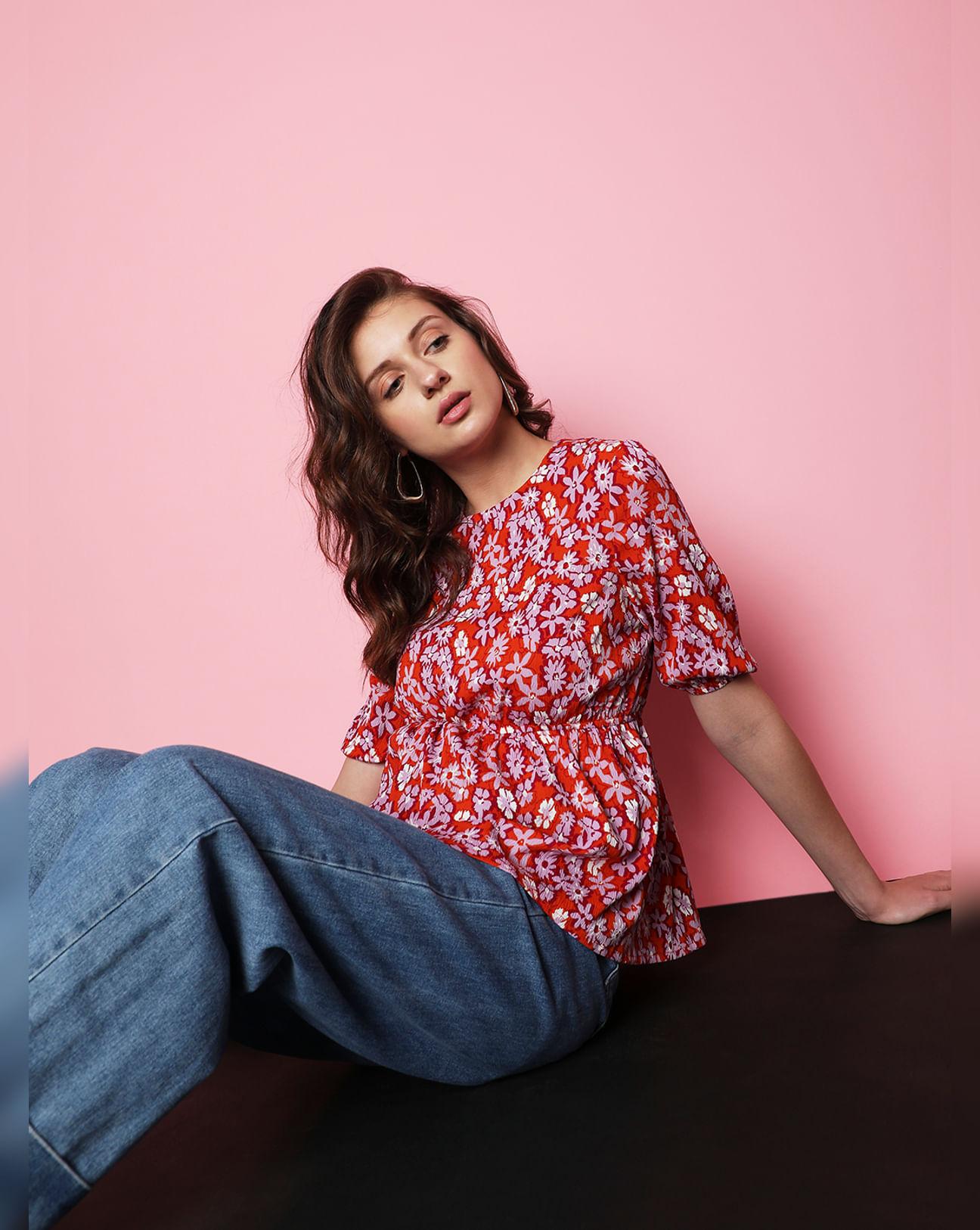 orange floral top