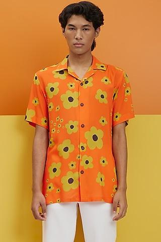 orange fluid cotton printed shirt