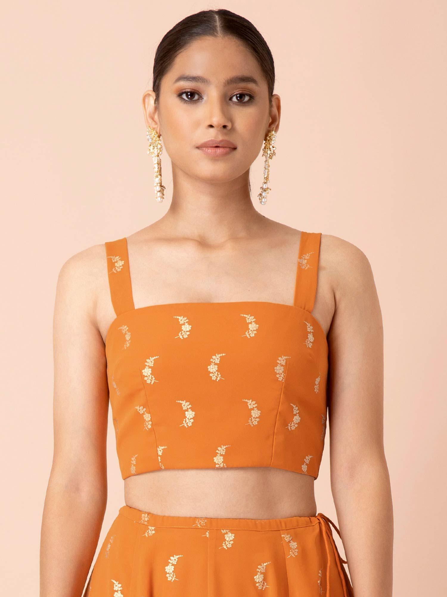 orange foil strappy crop top