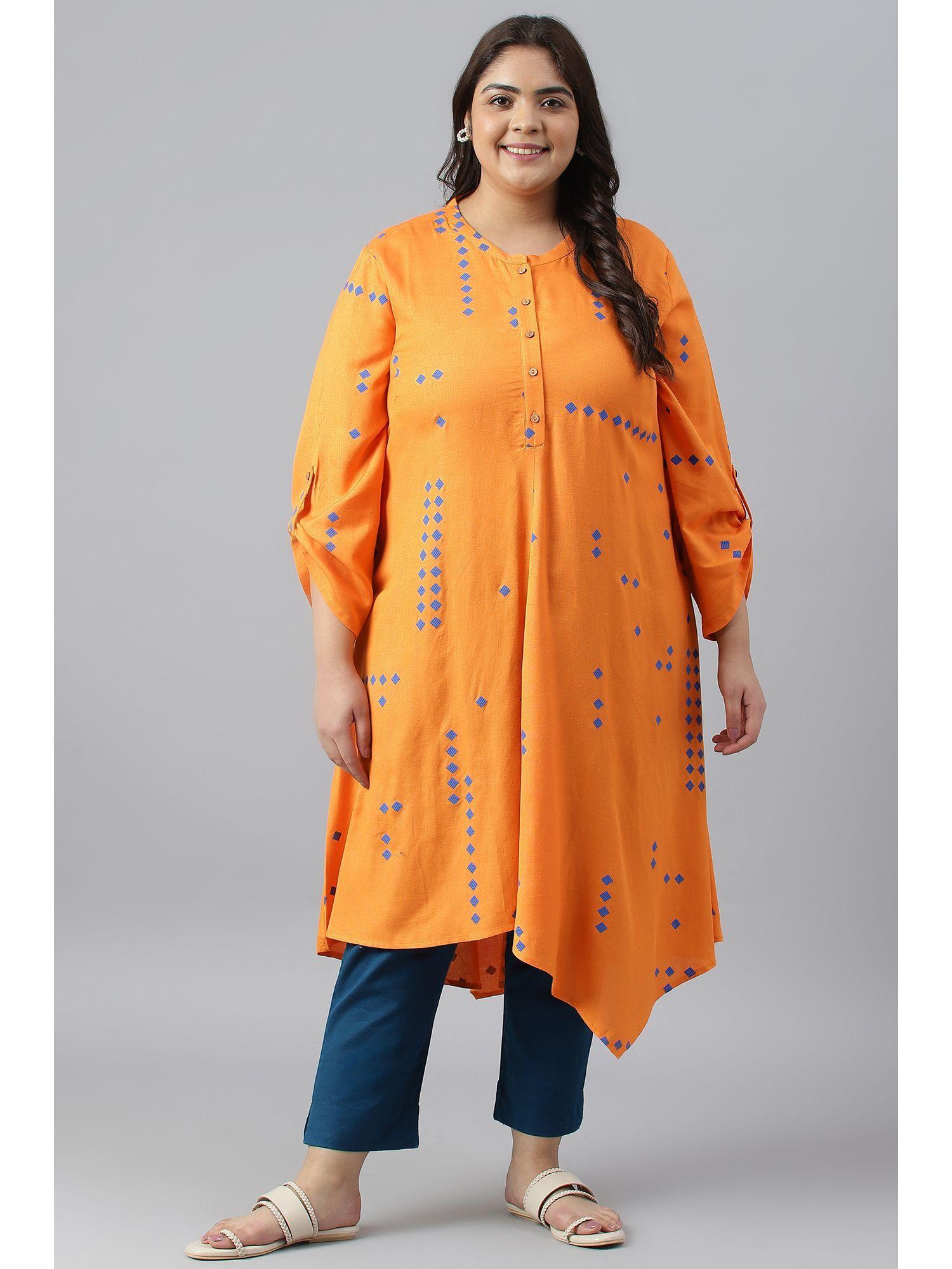 orange geometric kurta