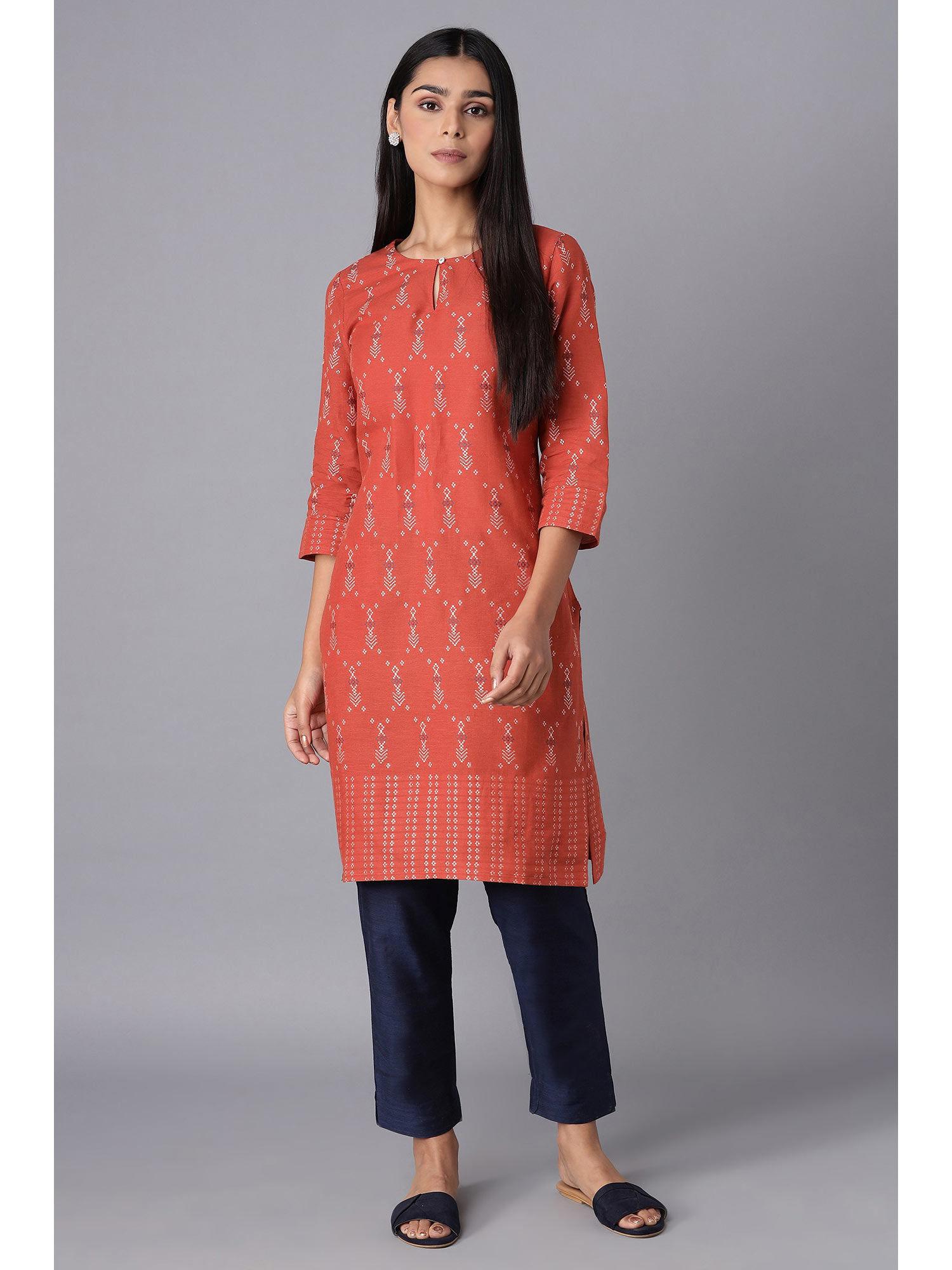 orange geometric kurta