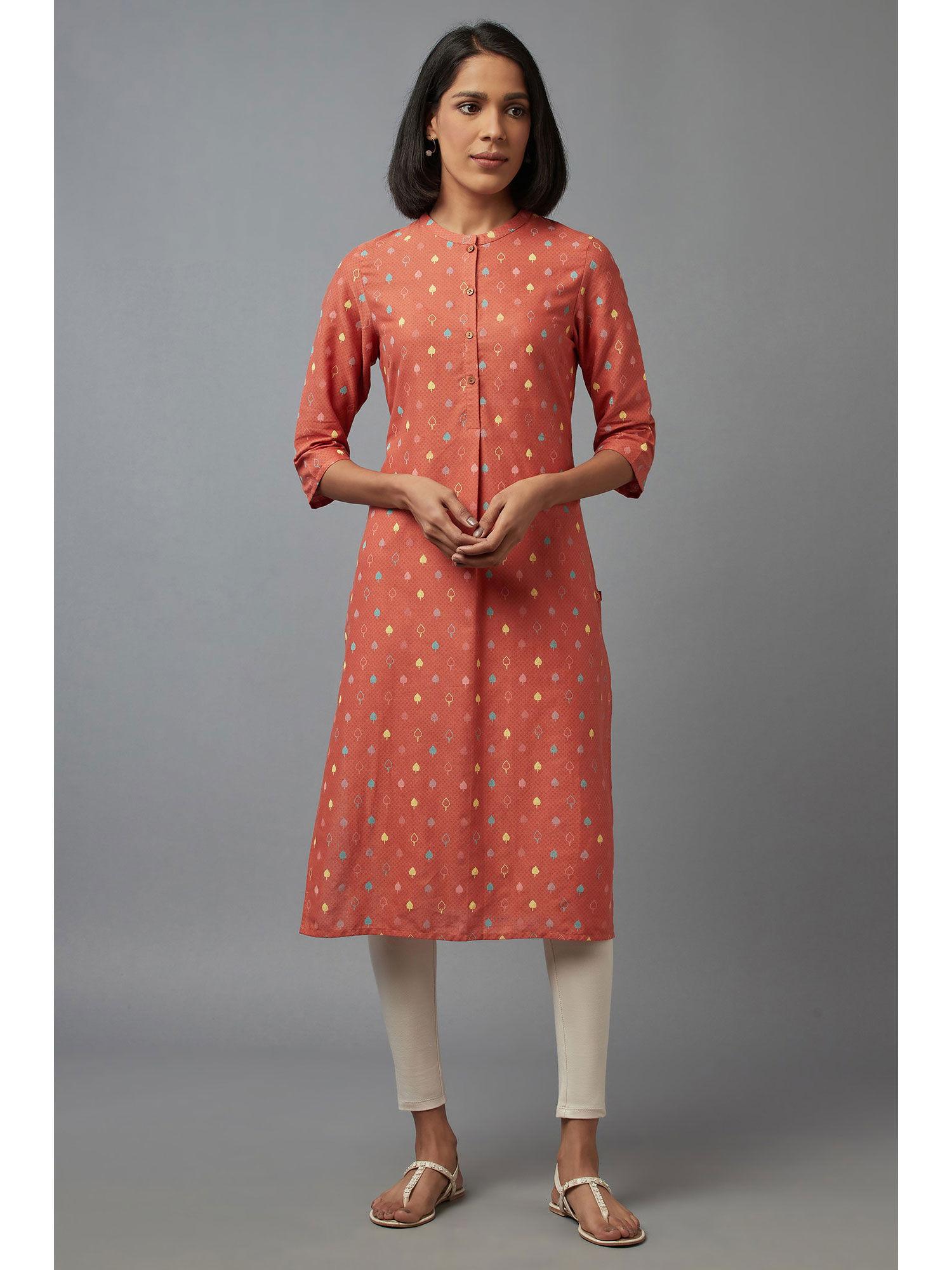 orange geometric kurta