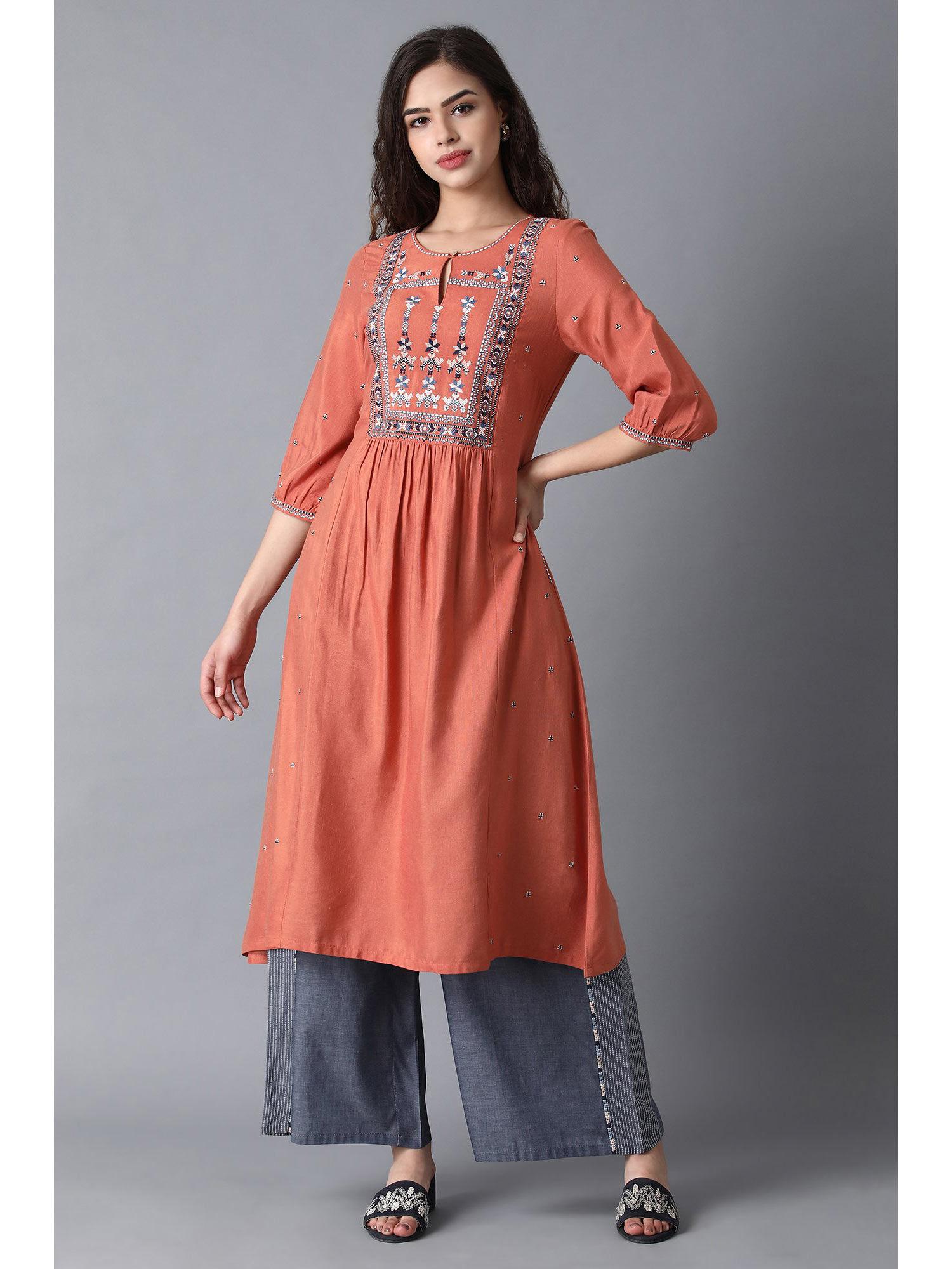 orange geometric kurta