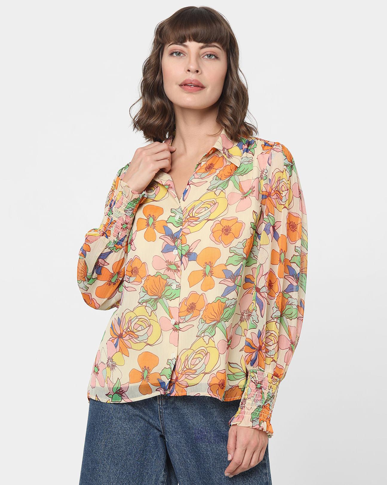 orange georgette summer floral shirt