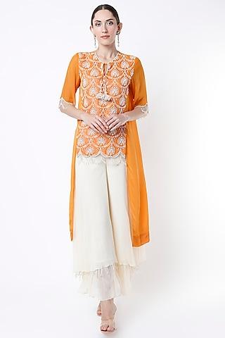 orange georgette tunic set