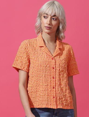 orange gingham checks shirt