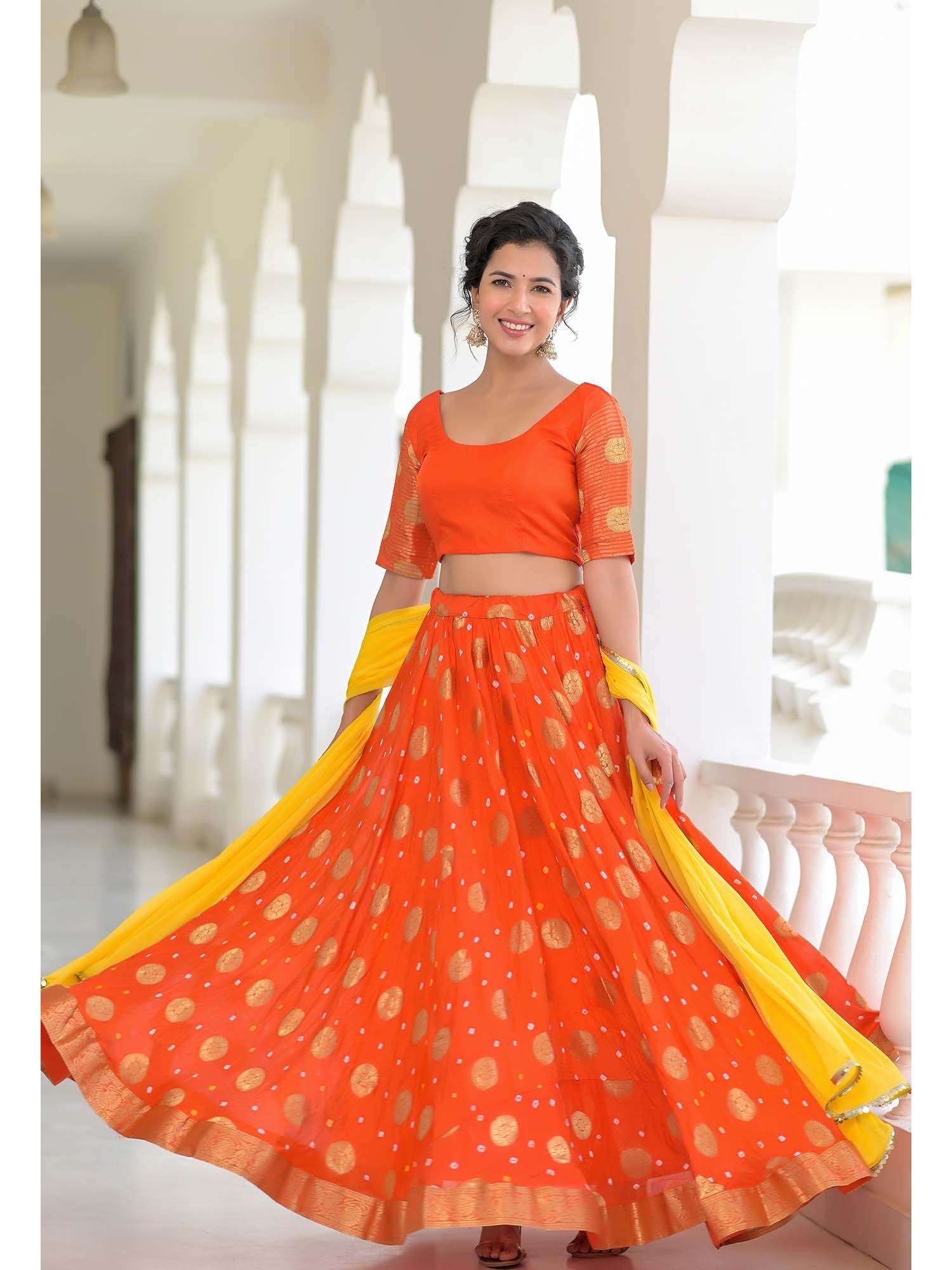 orange gold coin lehenga - set of 3