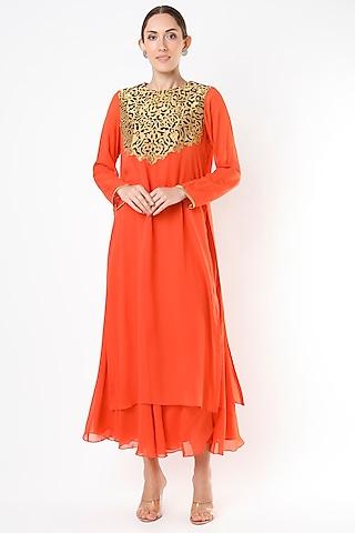 orange gold tissue layered dress