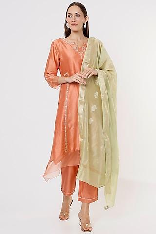 orange gota embroidered kurta set