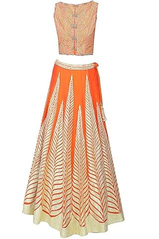 orange gota patti embroidered lehenga set