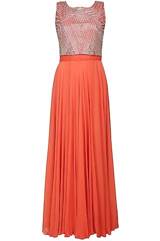 orange gown with an embellished crop top