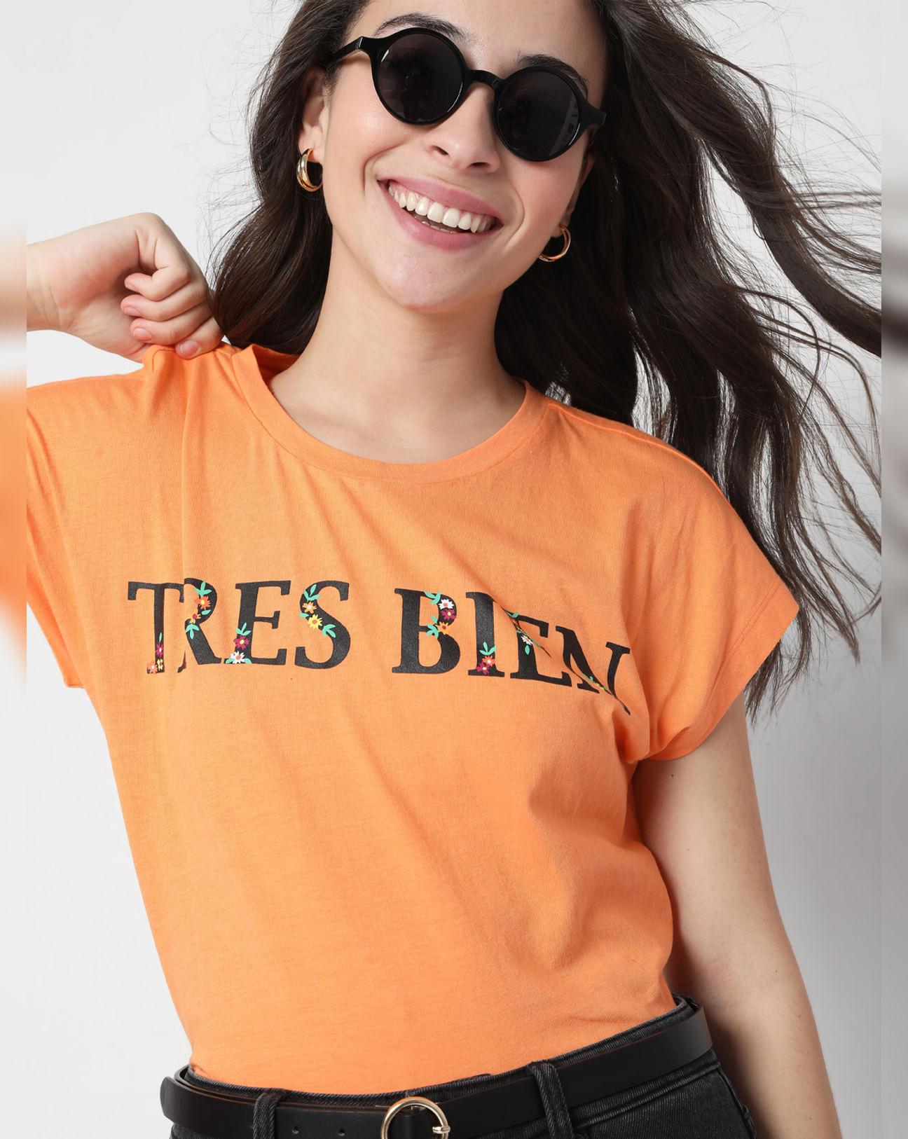 orange graphic print t-shirt