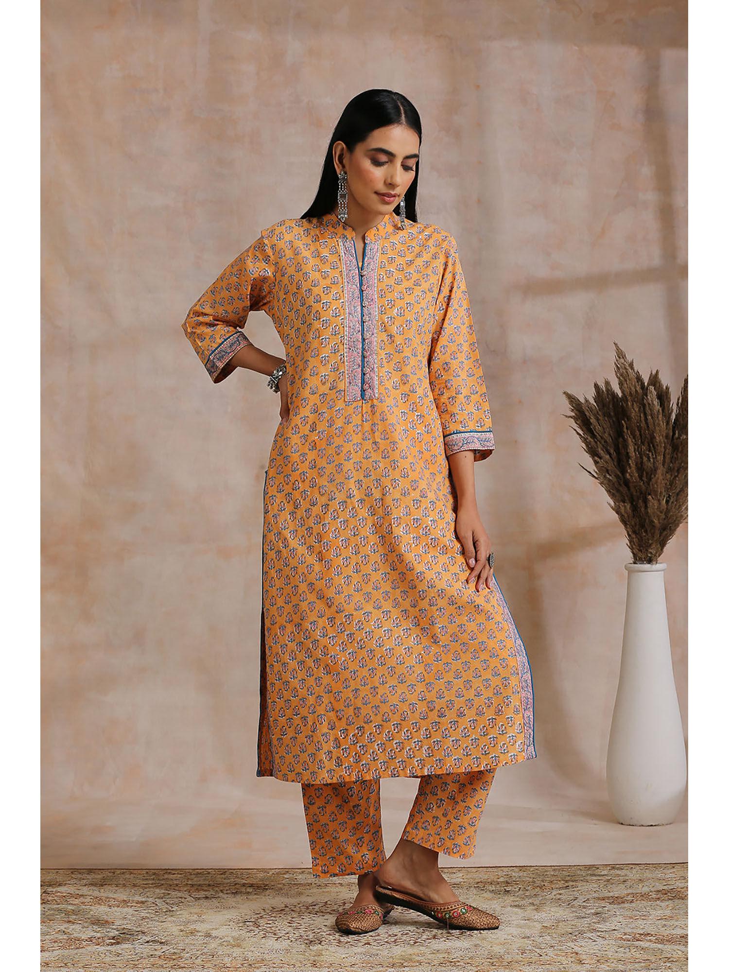 orange hand block printed sanganeri kurta