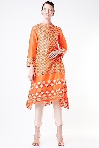 orange hand block printed tunic