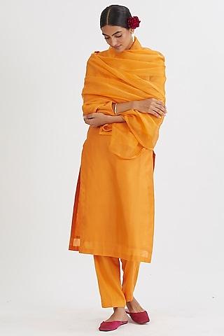 orange hand-dyed kurta set