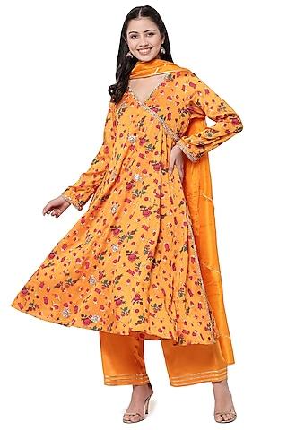 orange hand embroidered angrakha kurta set