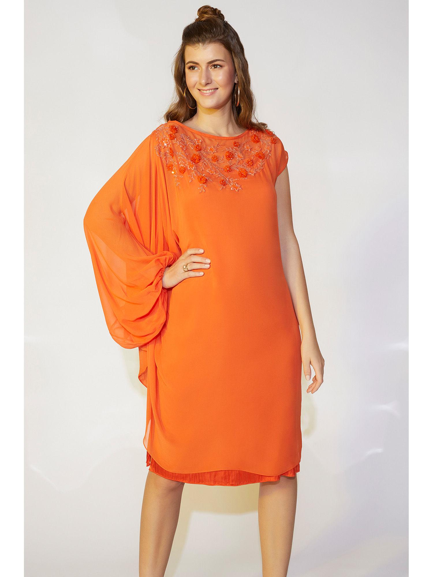 orange hand embroidered dress