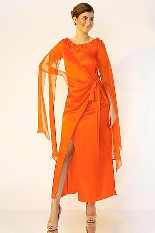 orange hand embroidered gown