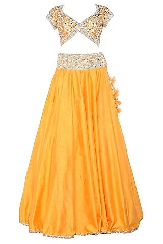 orange handcrafted embroidered lehenga set