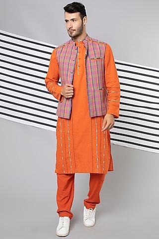 orange handloom cotton bundi jacket