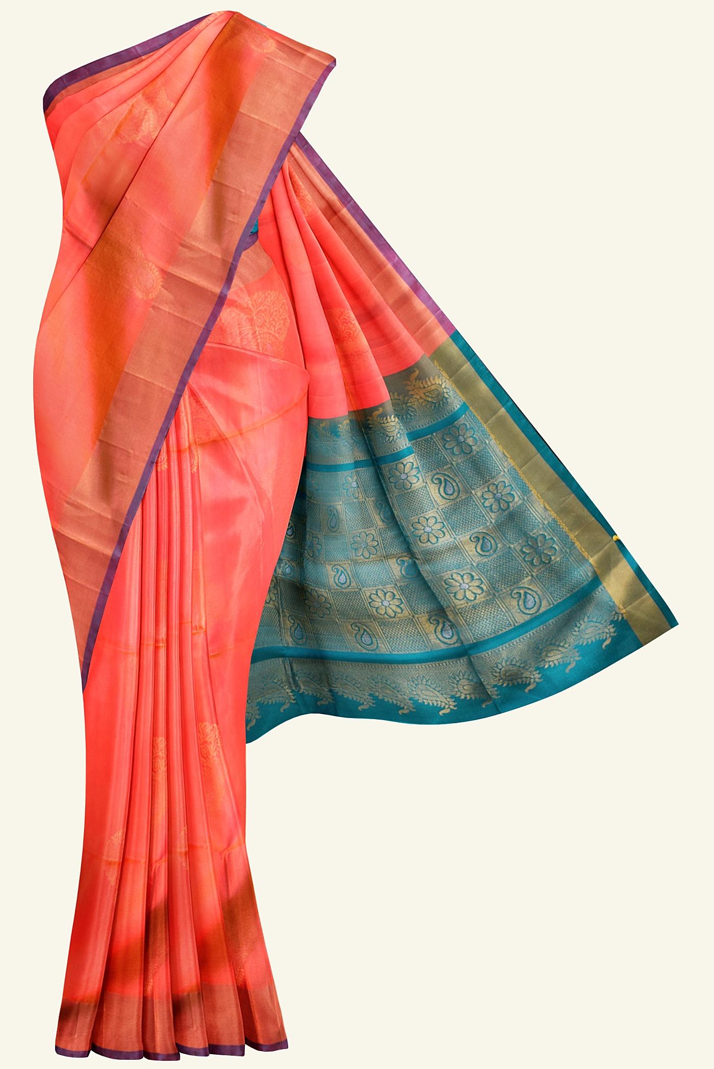 orange handloom mulberry soft silk saree