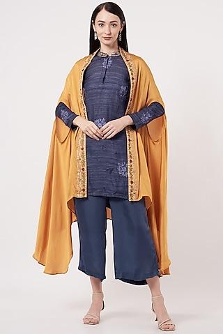 orange handloom silk cape set