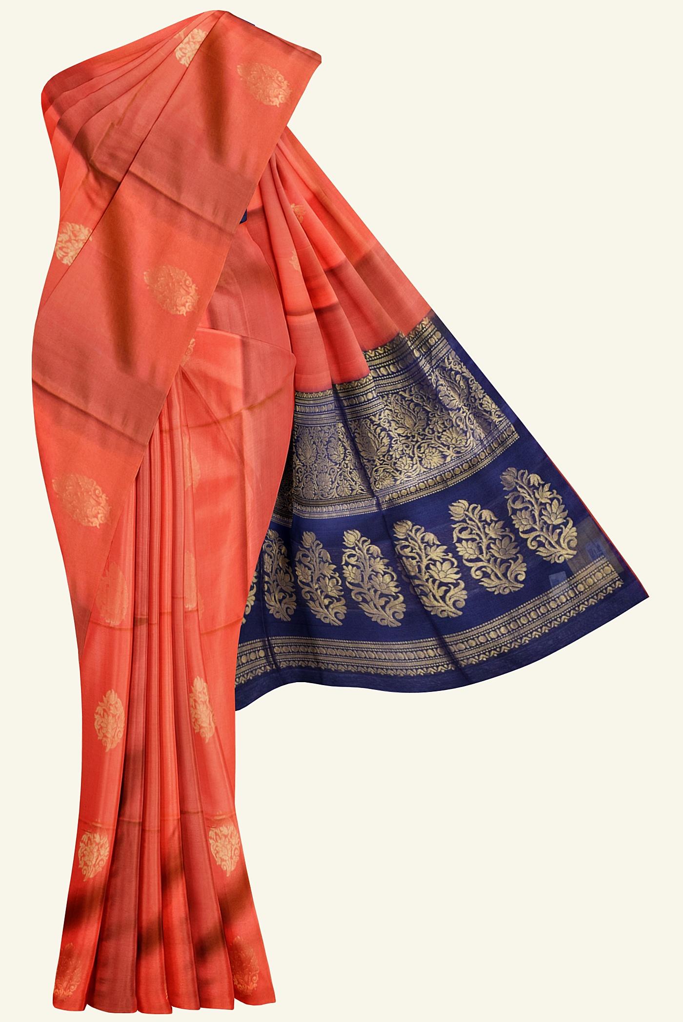 orange handloom silk cotton saree