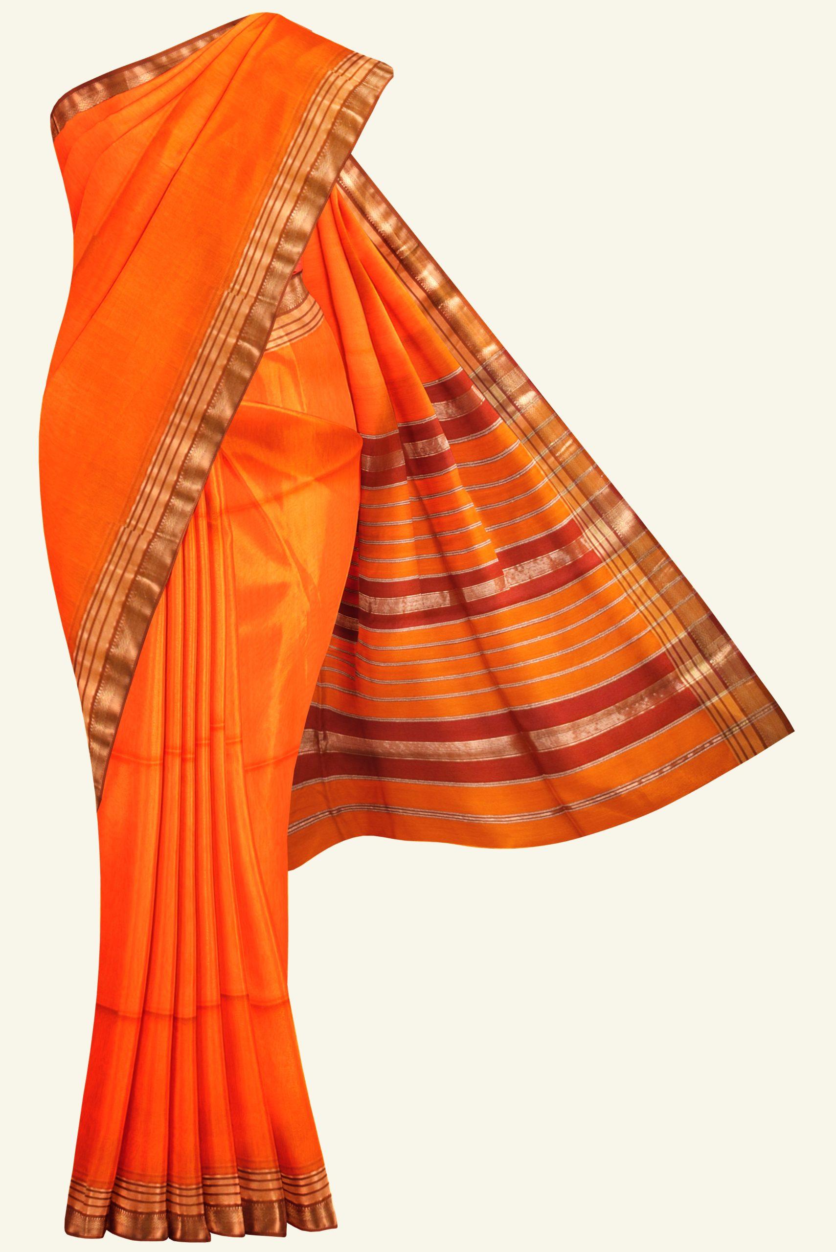 orange handloom silk cotton saree