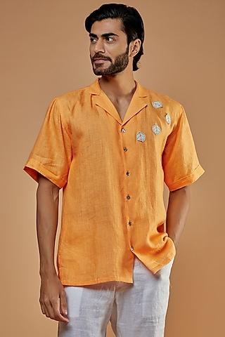 orange hemp embroidered shirt