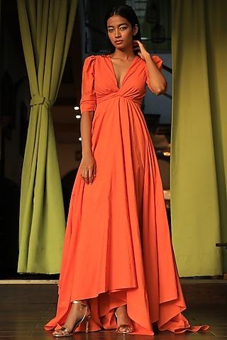 orange high-low dress